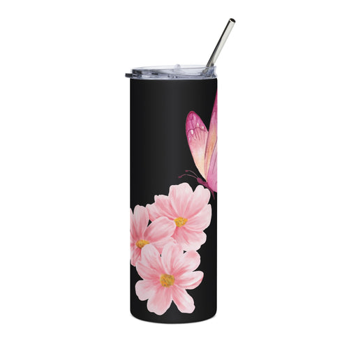 20oz Floral Butterfly Tumbler — Elegant Stainless Steel Travel Cup with Pink Blossoms & Butterfly Design