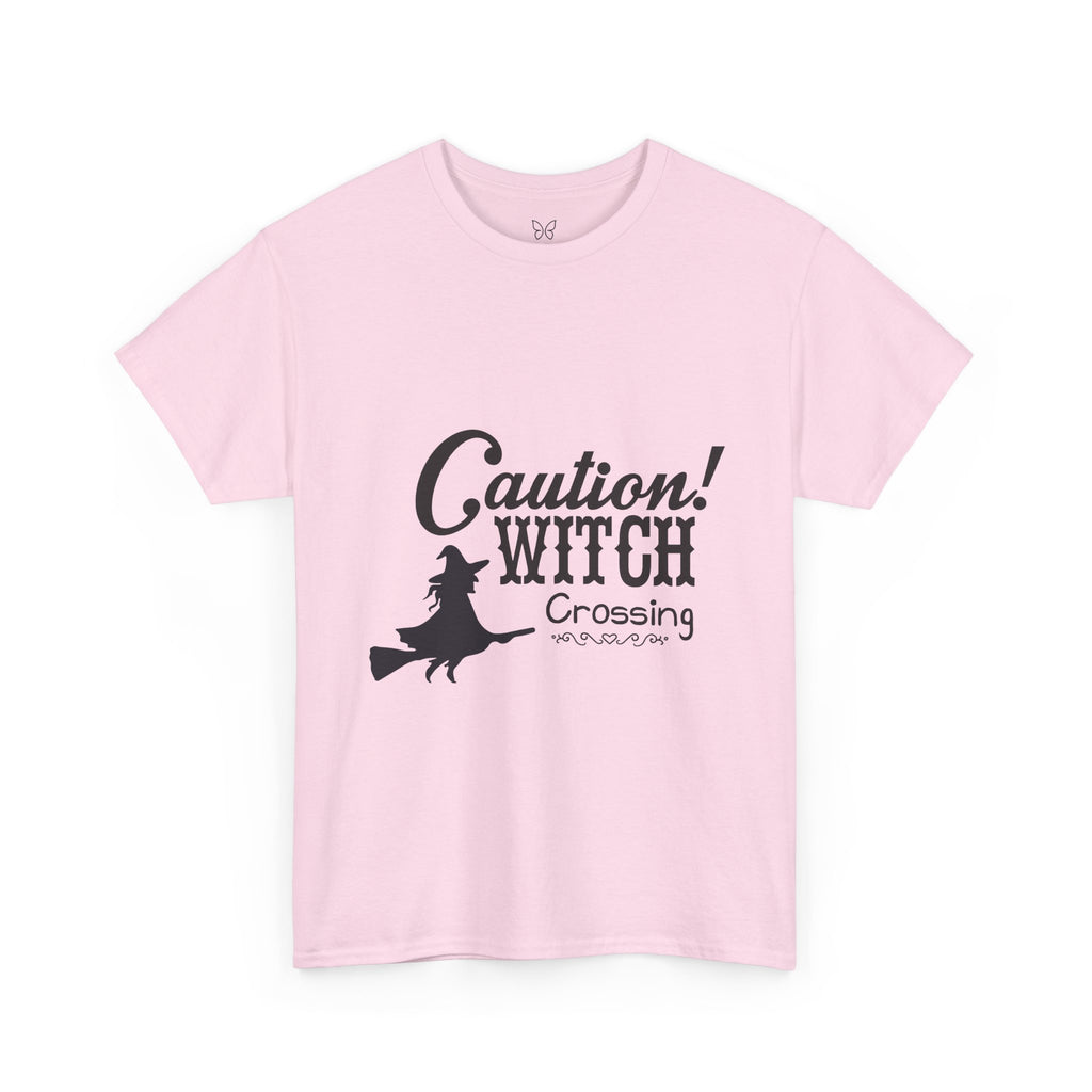 Caution Witch Crossing Tee, Unisex Graphic Cotton T-Shirt for Halloween, Spooky Season, Witch Lovers, Gift Idea, Casual Wear