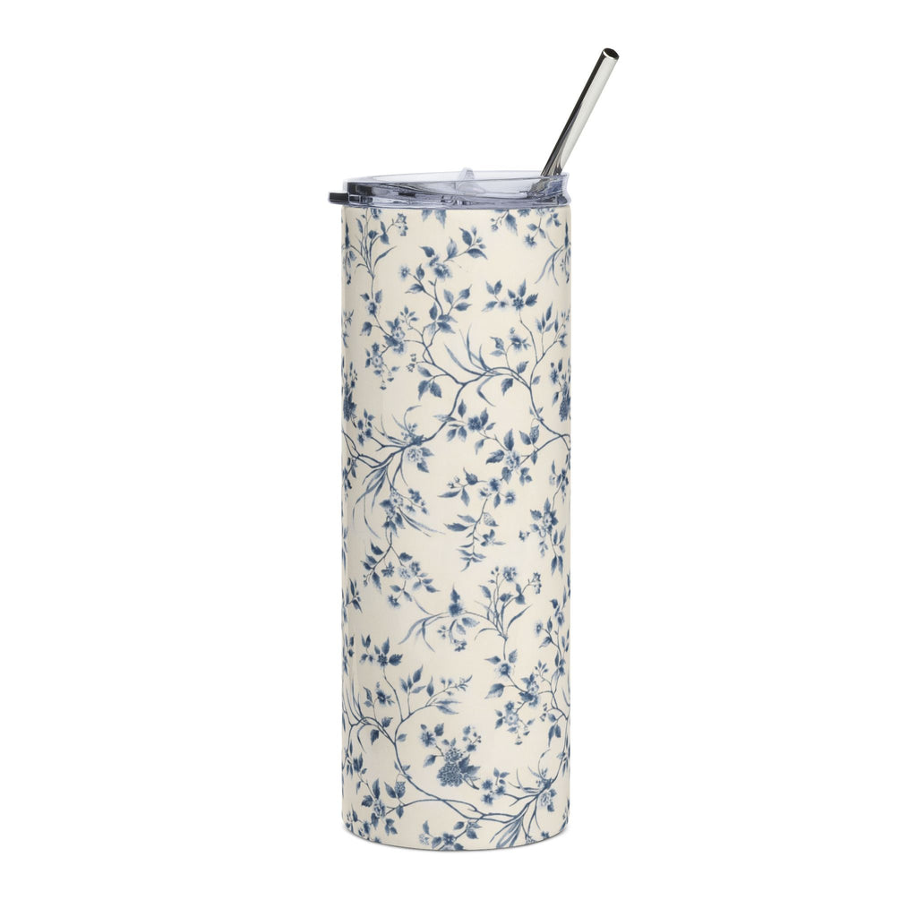 20oz Floral Stainless Tumbler — Blue Vintage Blossom Travel Cup