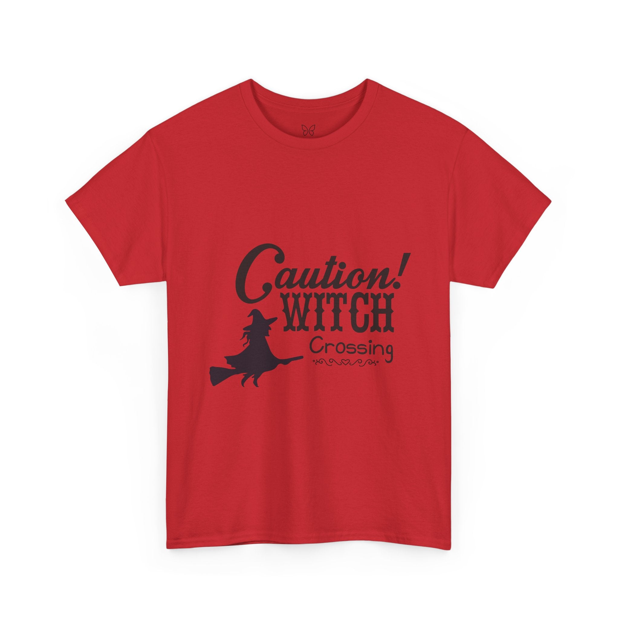 Caution Witch Crossing Tee, Unisex Graphic Cotton T-Shirt for Halloween, Spooky Season, Witch Lovers, Gift Idea, Casual Wear