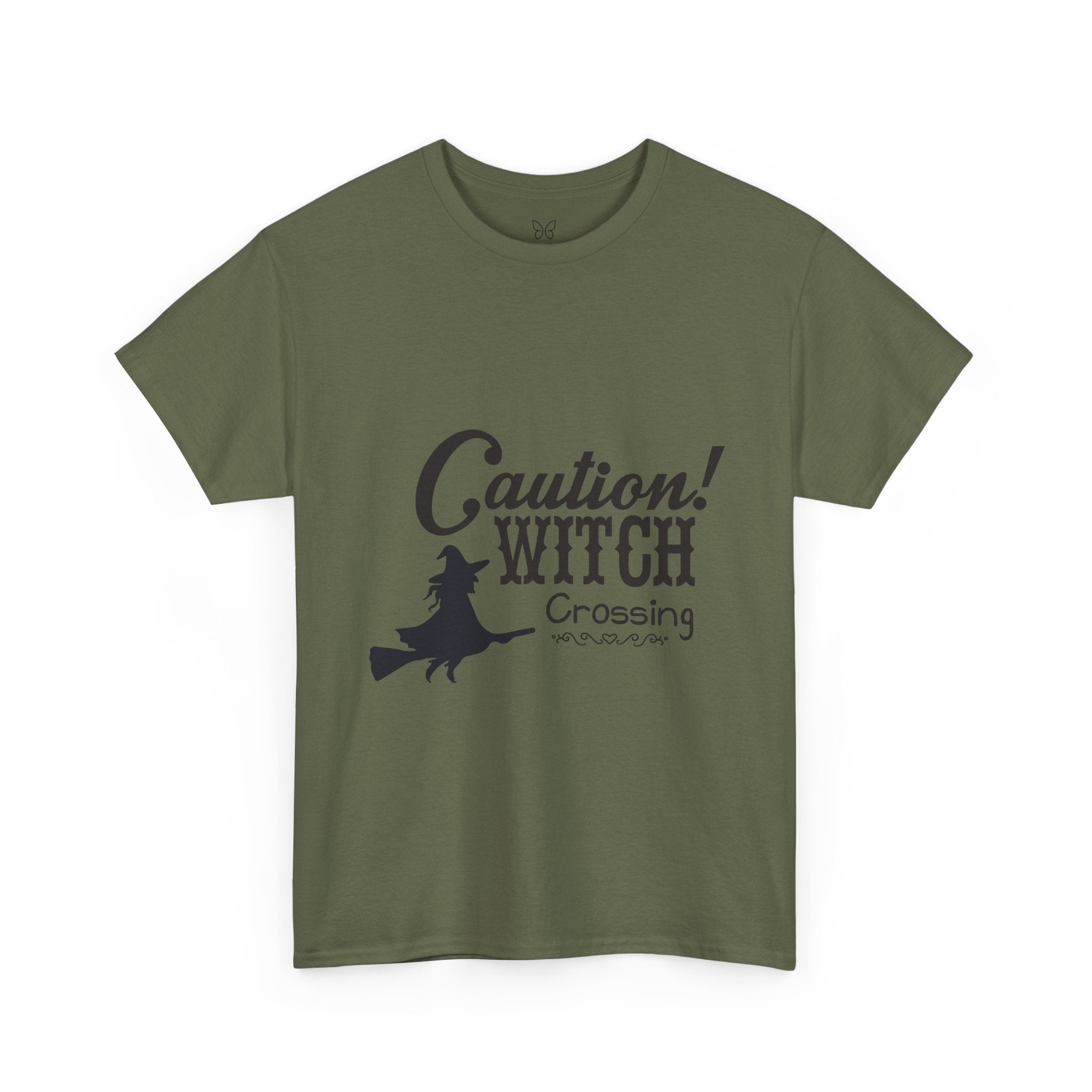 Caution Witch Crossing Tee, Unisex Graphic Cotton T-Shirt for Halloween, Spooky Season, Witch Lovers, Gift Idea, Casual Wear