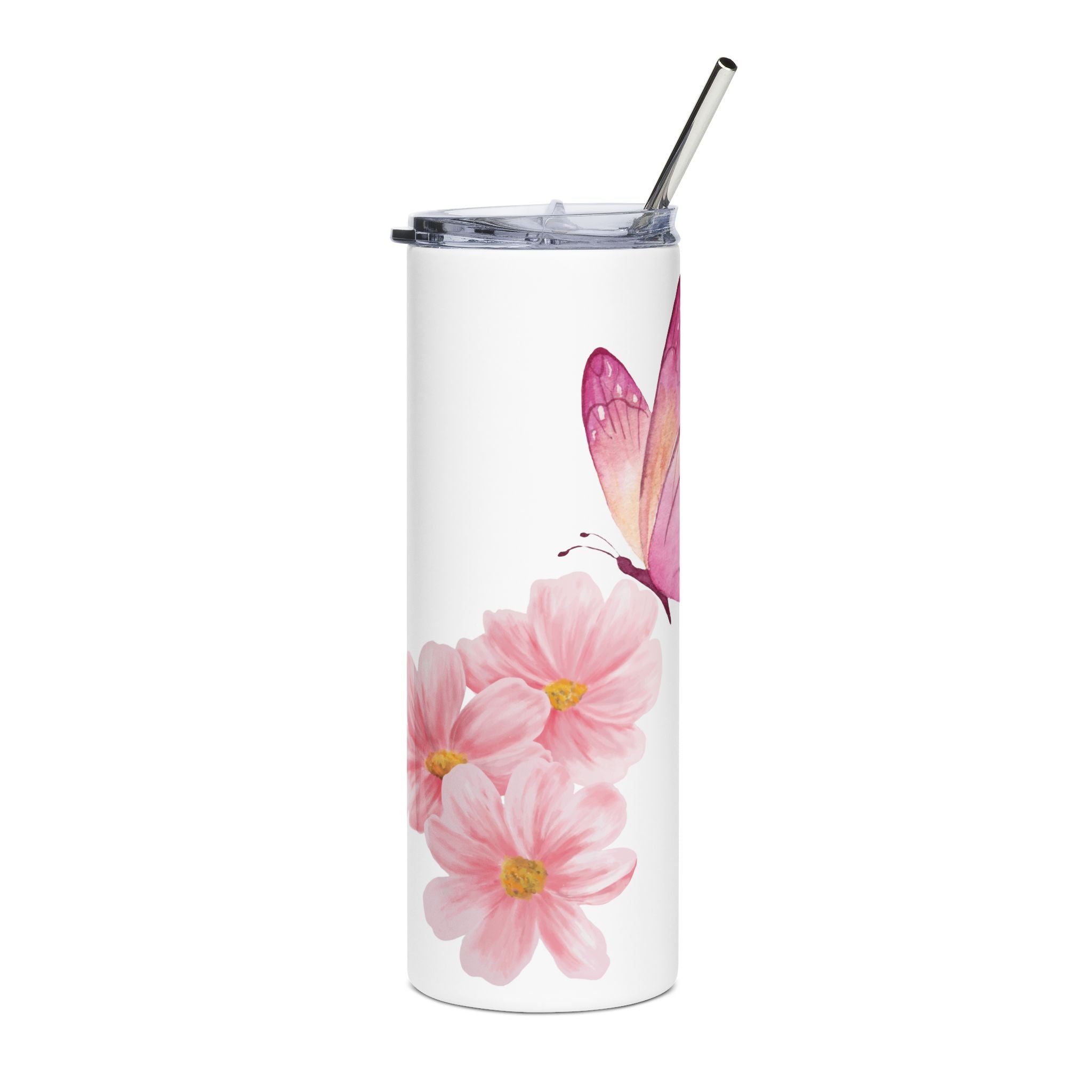 20oz Floral Butterfly Tumbler — Elegant Stainless Steel Travel Cup with Pink Blossoms & Butterfly Design
