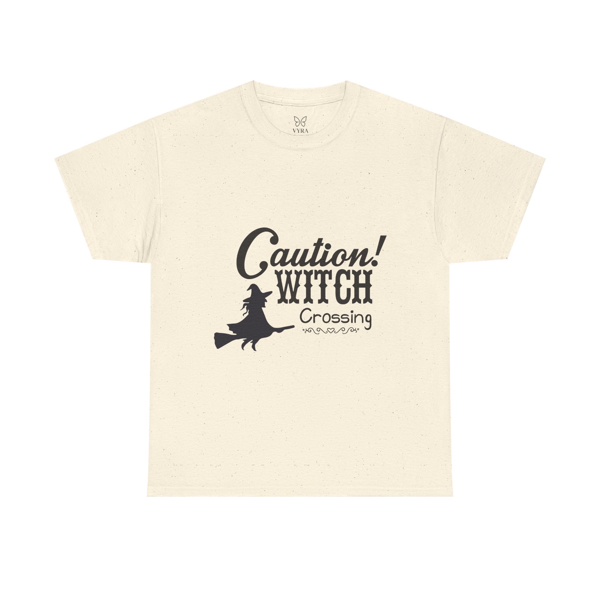 Caution Witch Crossing Tee, Unisex Graphic Cotton T-Shirt for Halloween, Spooky Season, Witch Lovers, Gift Idea, Casual Wear