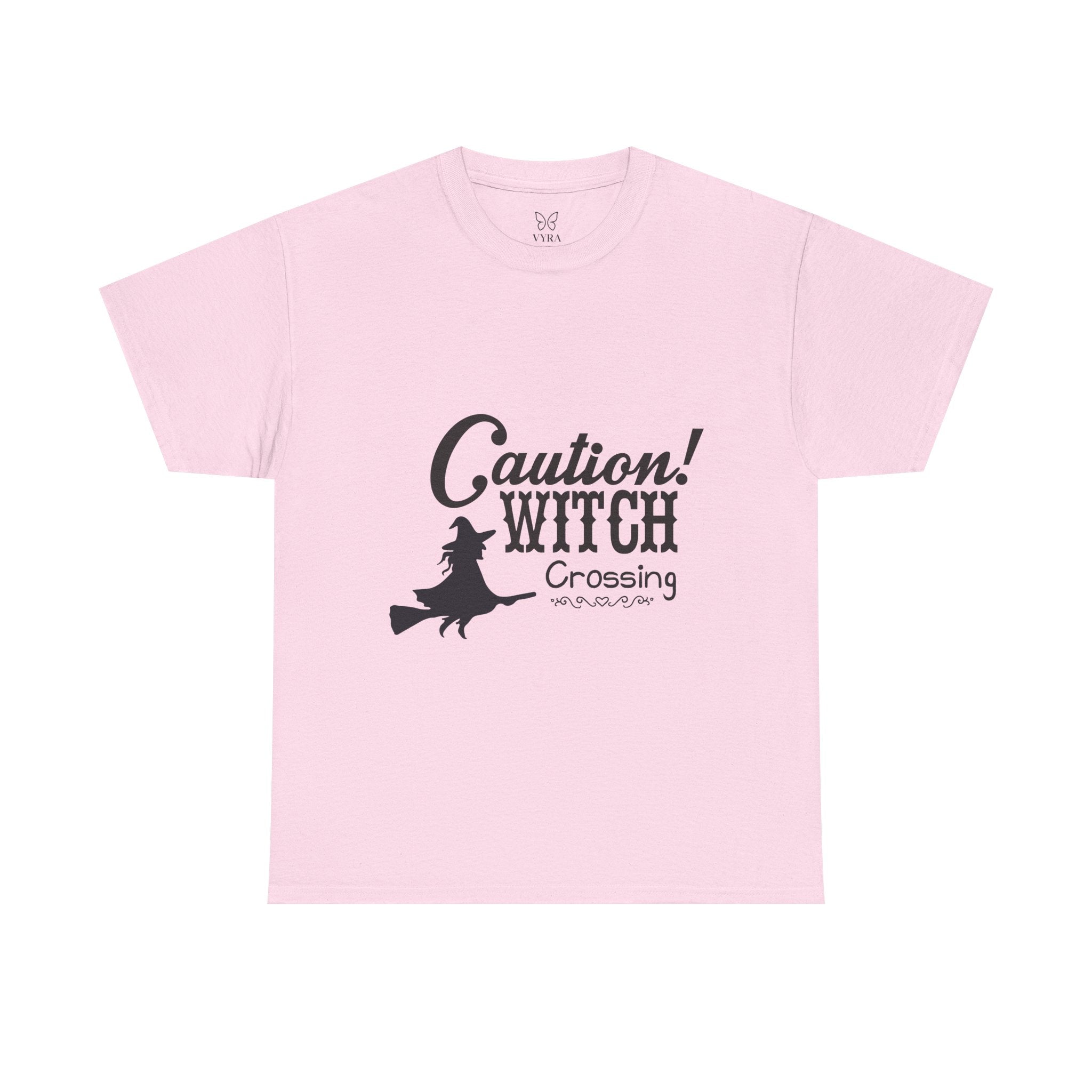 Caution Witch Crossing Tee, Unisex Graphic Cotton T-Shirt for Halloween, Spooky Season, Witch Lovers, Gift Idea, Casual Wear