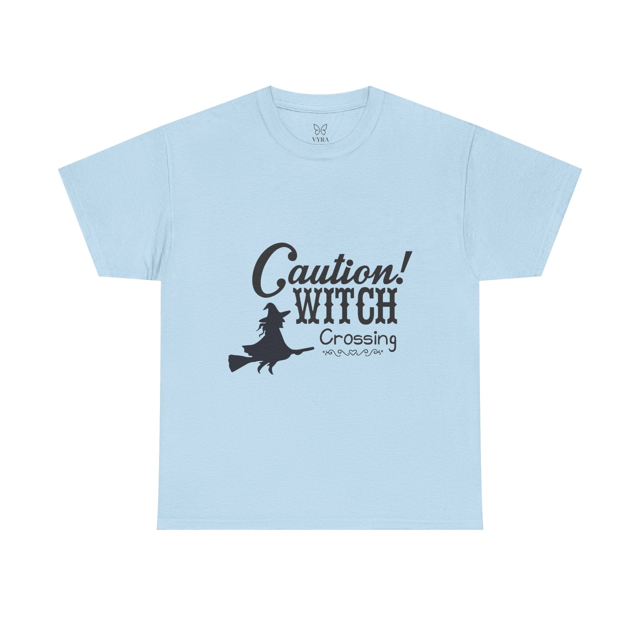 Caution Witch Crossing Tee, Unisex Graphic Cotton T-Shirt for Halloween, Spooky Season, Witch Lovers, Gift Idea, Casual Wear