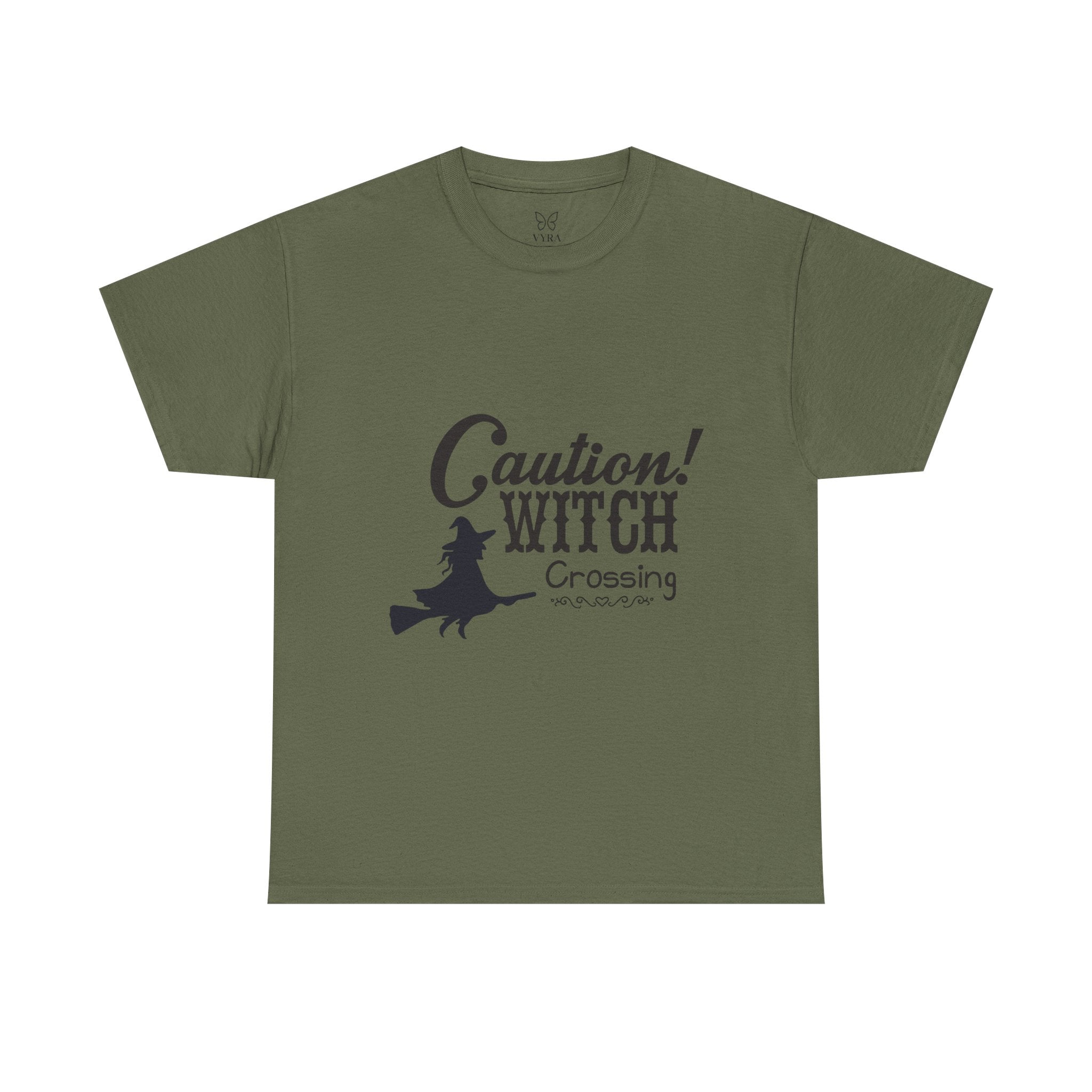 Caution Witch Crossing Tee, Unisex Graphic Cotton T-Shirt for Halloween, Spooky Season, Witch Lovers, Gift Idea, Casual Wear