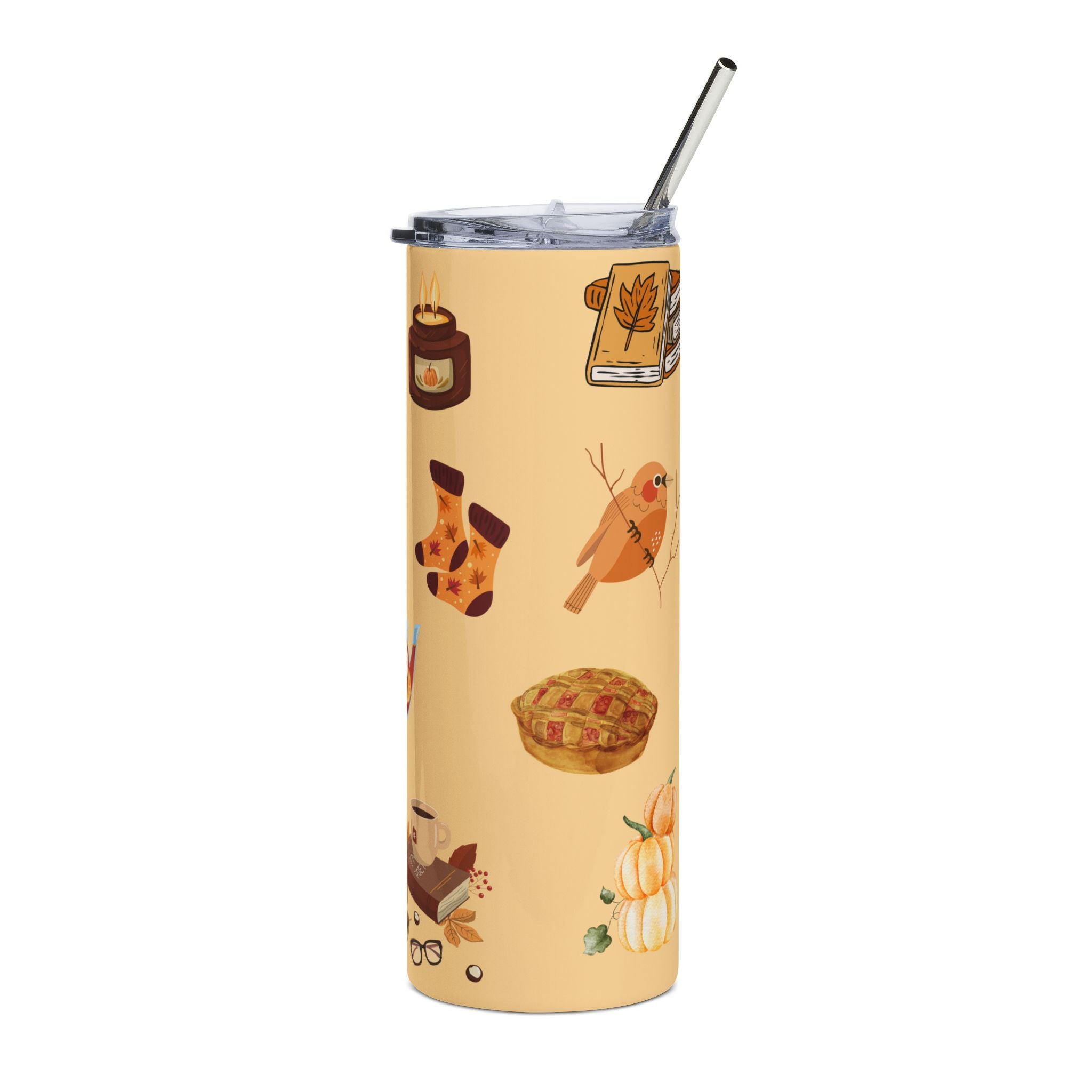 Cozy Autumn Afternoon Stainless Steel Tumbler – 20 oz Warm Caramel Edition