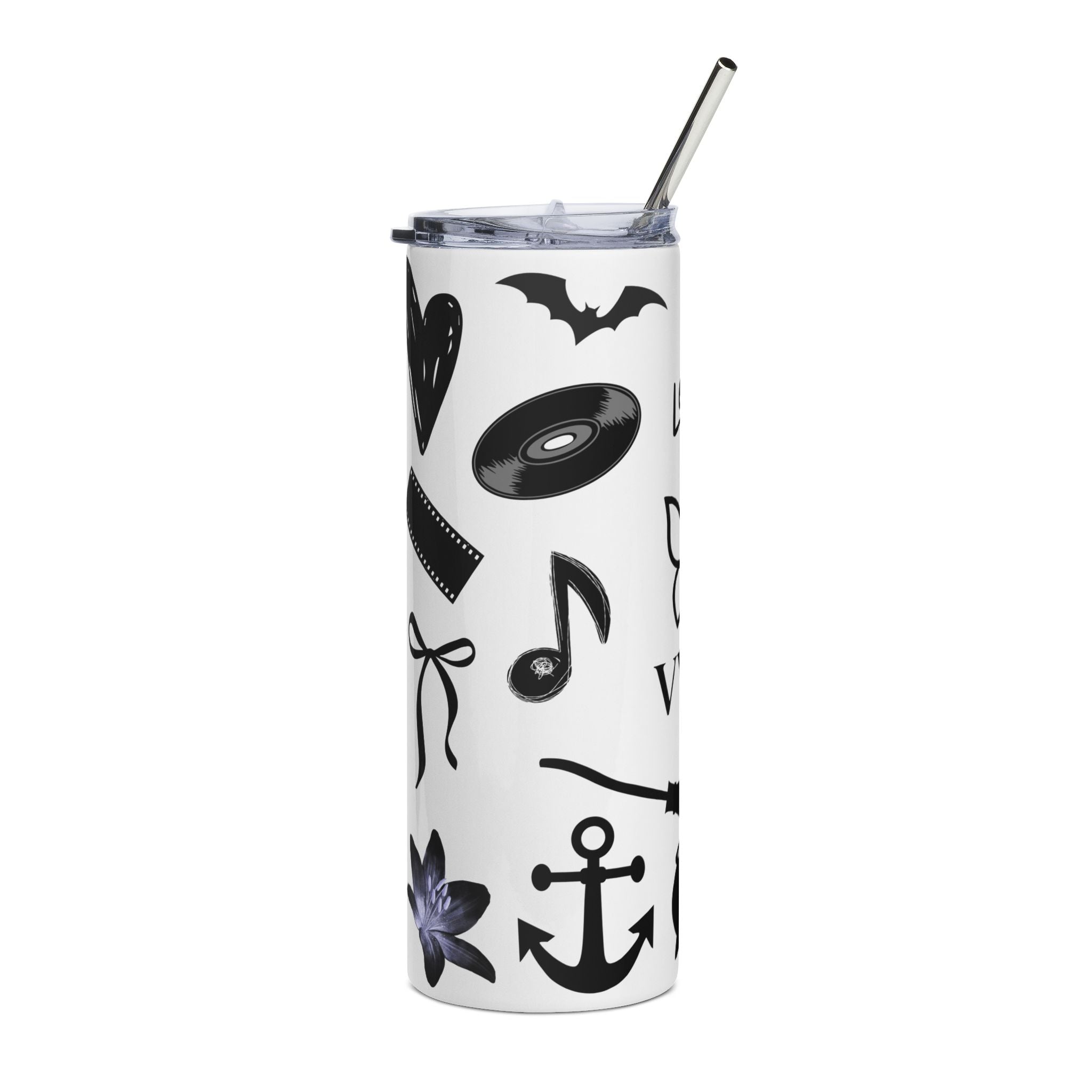 Black & White Symbol Tumbler – 20 oz Stainless Steel Travel Cup
