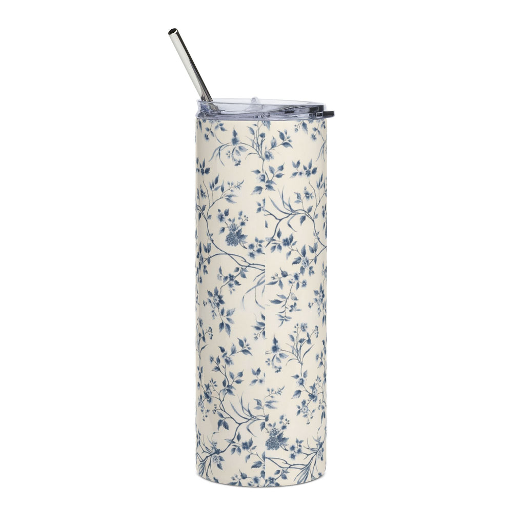 20oz Floral Stainless Tumbler — Blue Vintage Blossom Travel Cup