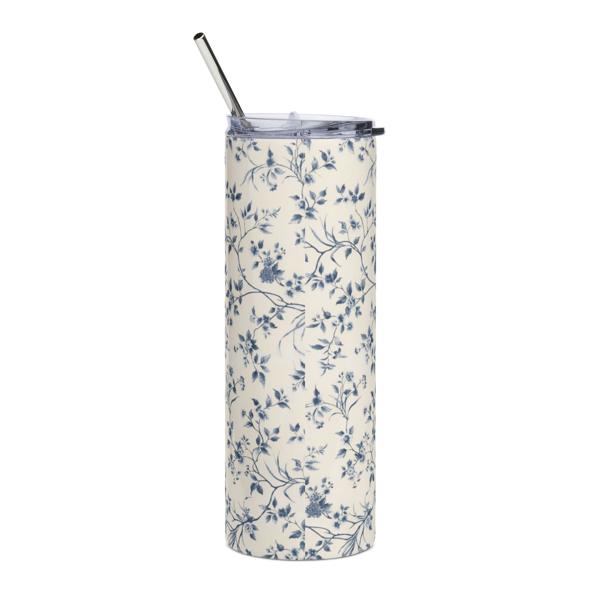 20oz Floral Stainless Tumbler — Blue Vintage Blossom Travel Cup