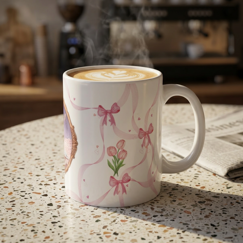 Fairytale Castle 11oz Ceramic Mug — Pink Ribbon & Tulip Storybook Design