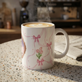 Fairytale Castle 11oz Ceramic Mug — Pink Ribbon & Tulip Storybook Design