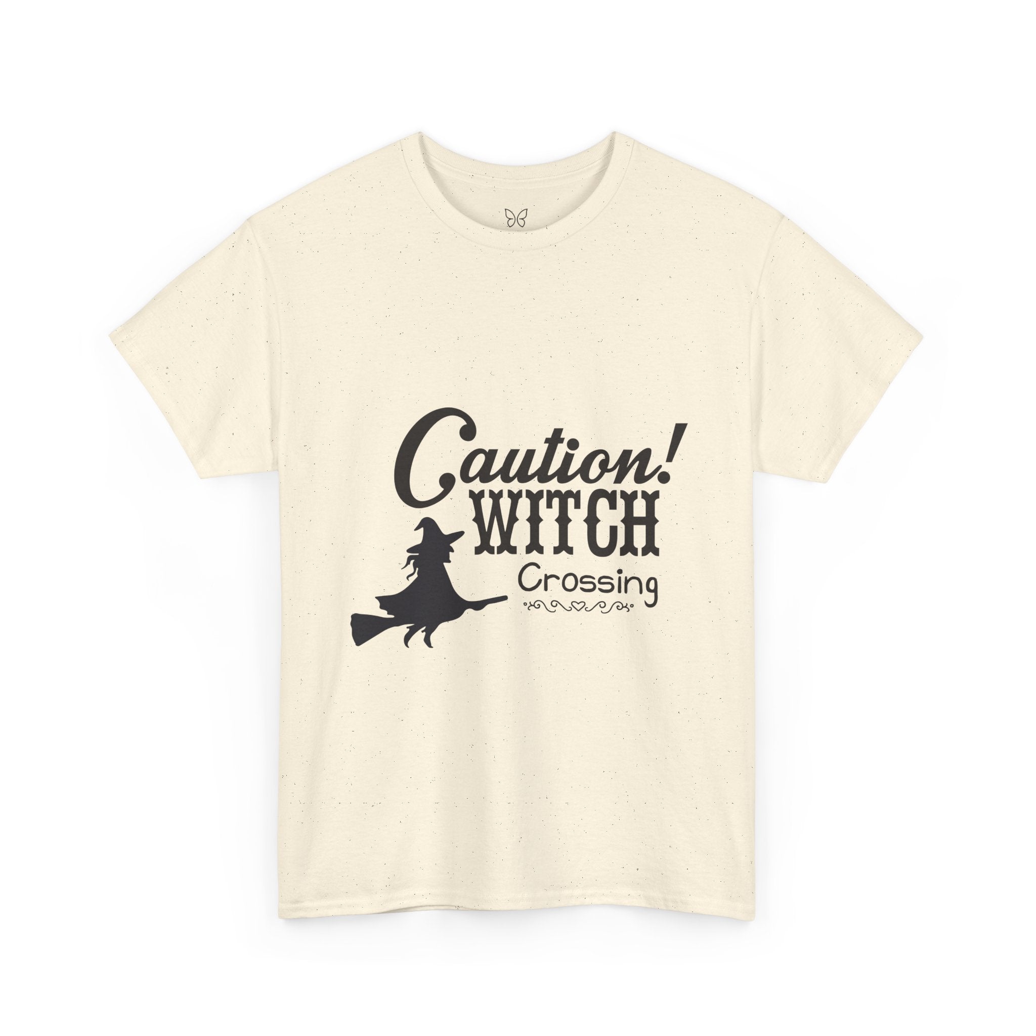 Caution Witch Crossing Tee, Unisex Graphic Cotton T-Shirt for Halloween, Spooky Season, Witch Lovers, Gift Idea, Casual Wear
