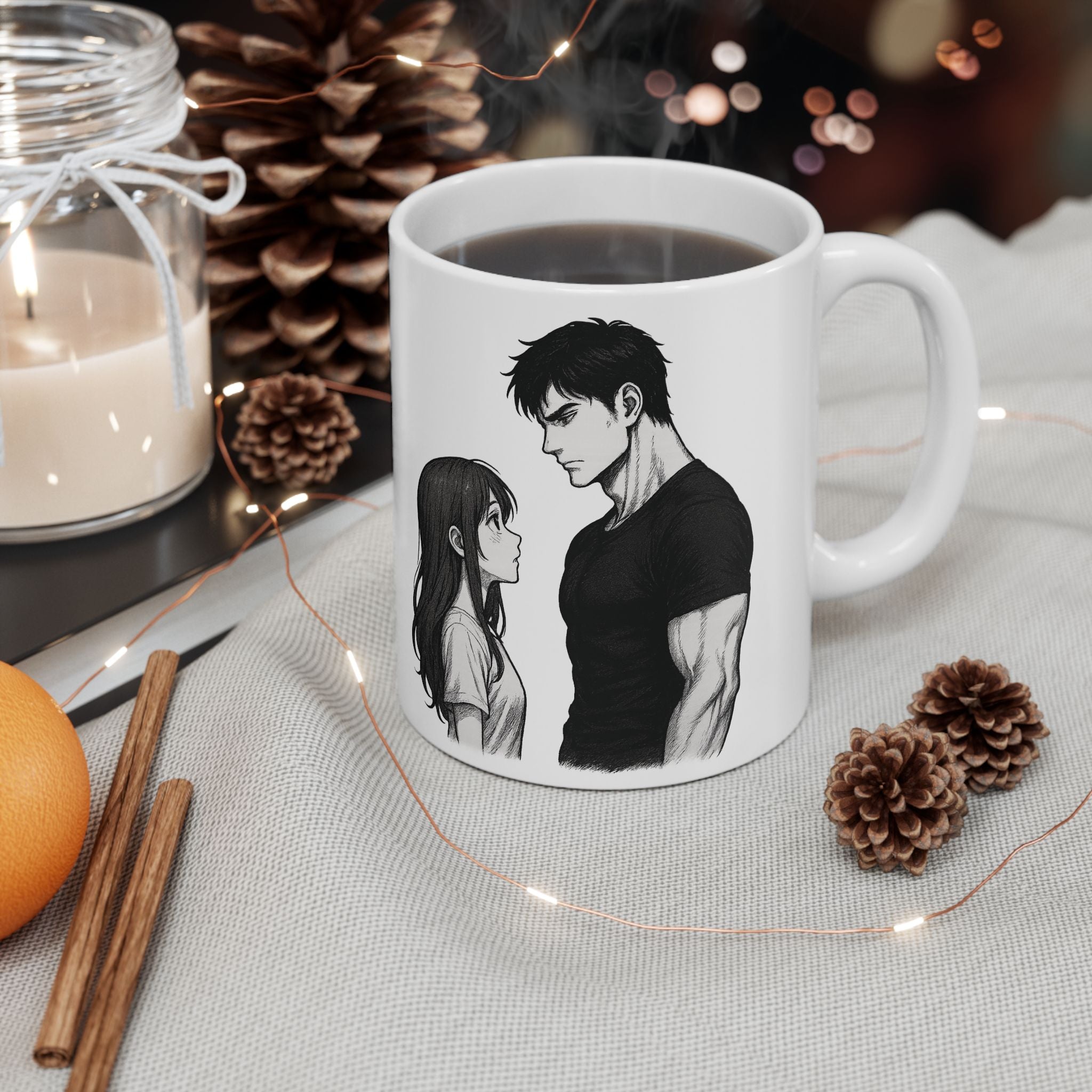Anime Couple Mug | Romantic Manga Style Coffee Cup | Gift for Boyfriend or Girlfriend | Fall Vibes | Cute Love Mug for Couples