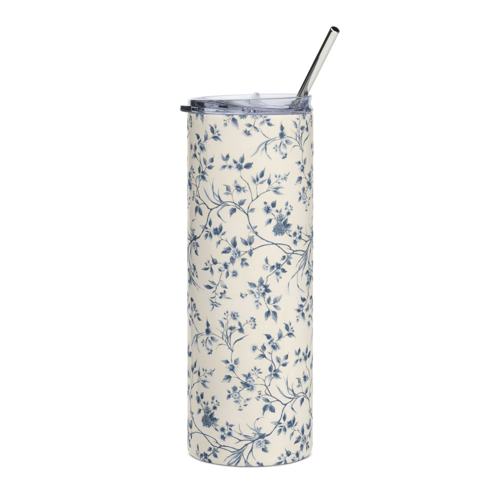 20oz Floral Stainless Tumbler — Blue Vintage Blossom Travel Cup