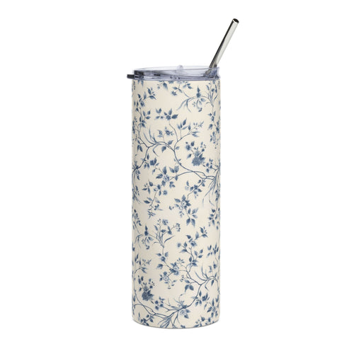 20oz Floral Stainless Tumbler — Blue Vintage Blossom Travel Cup