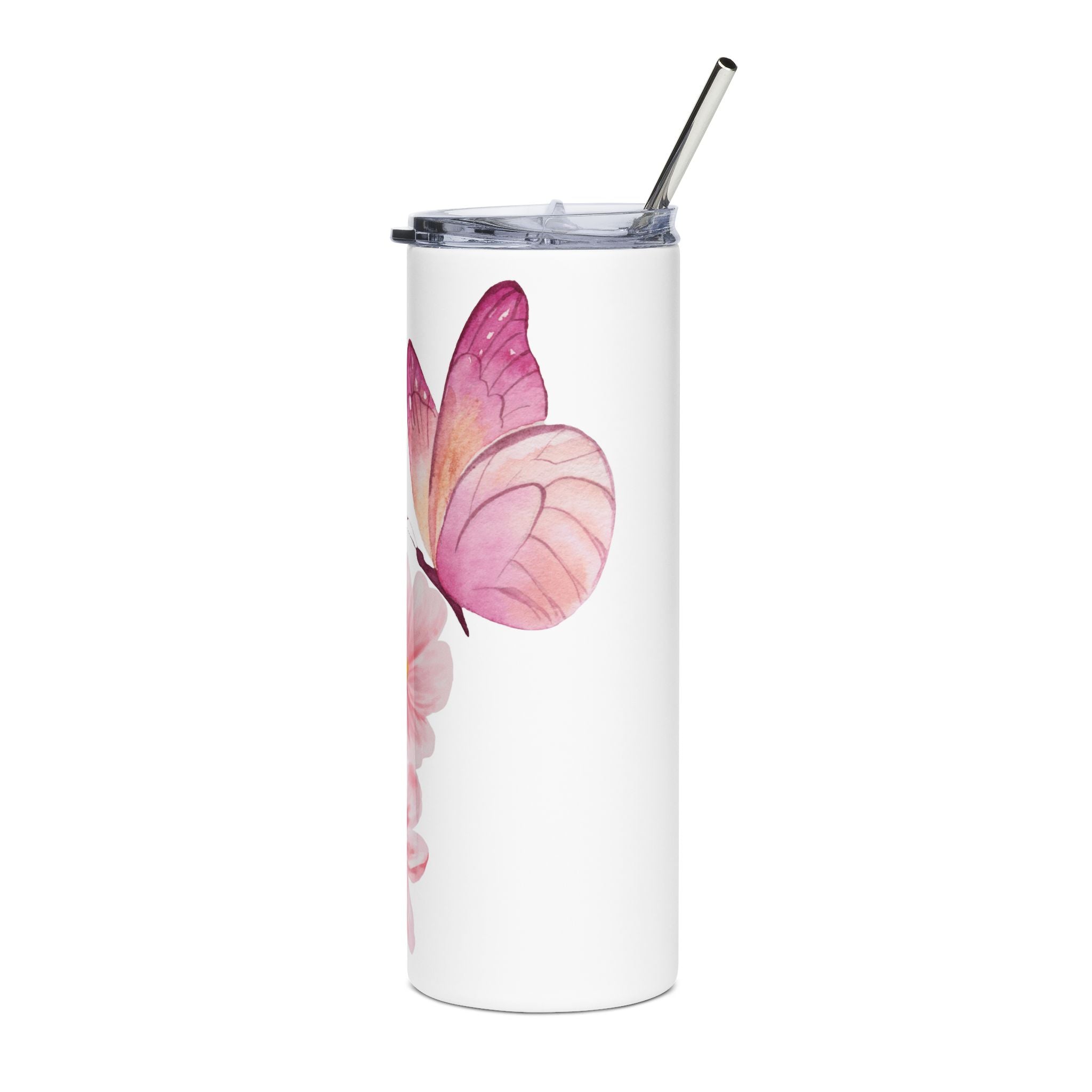 20oz Floral Butterfly Tumbler — Elegant Stainless Steel Travel Cup with Pink Blossoms & Butterfly Design