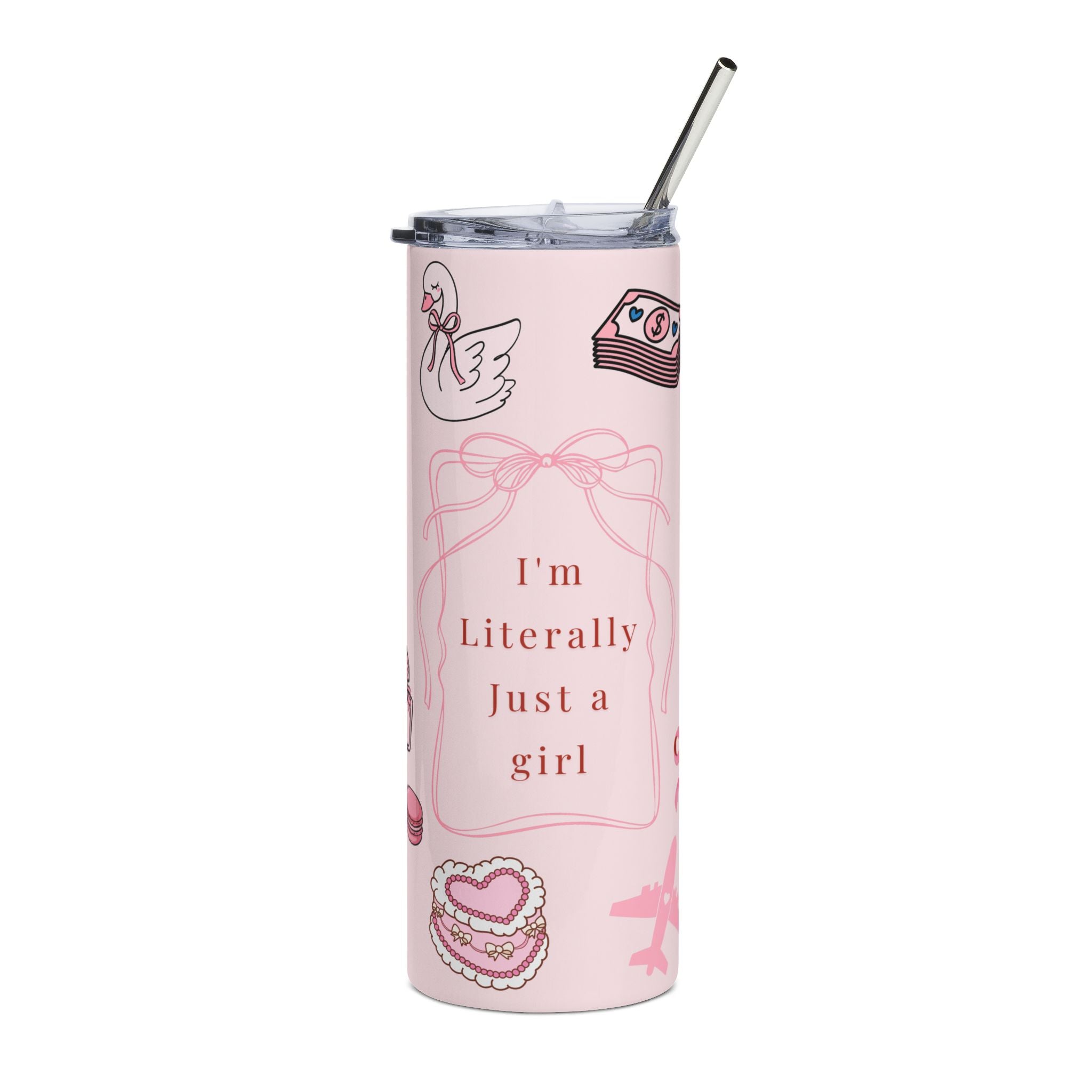 Pink "I'm Literally Just a Girl" Stainless Steel Tumbler — 20oz Cute Gift Travel Cup