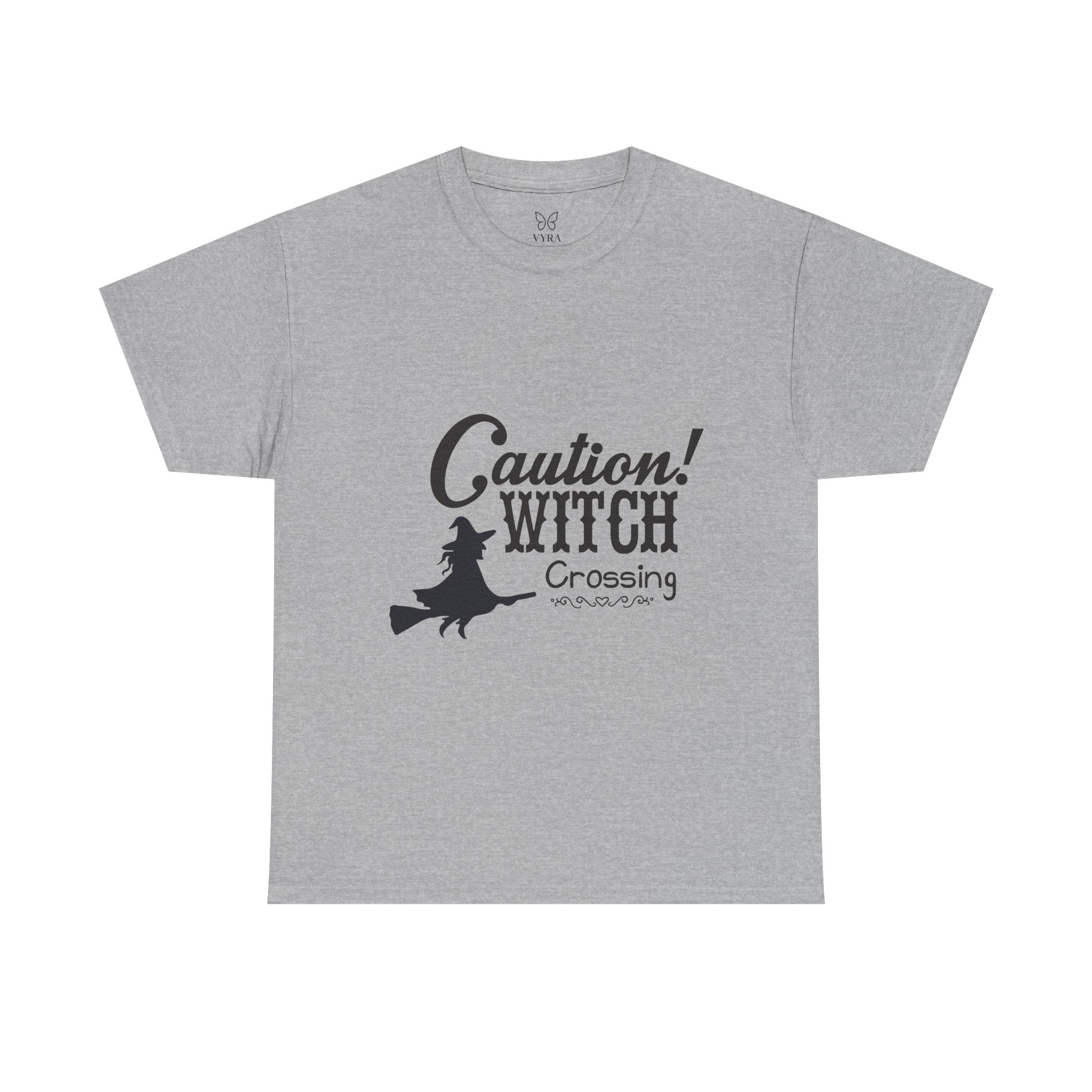 Caution Witch Crossing Tee, Unisex Graphic Cotton T-Shirt for Halloween, Spooky Season, Witch Lovers, Gift Idea, Casual Wear