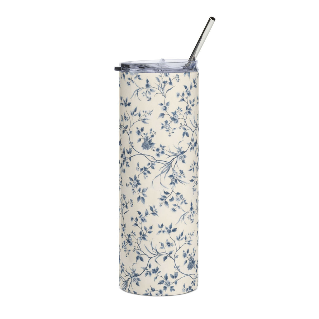 20oz Floral Stainless Tumbler — Blue Vintage Blossom Travel Cup