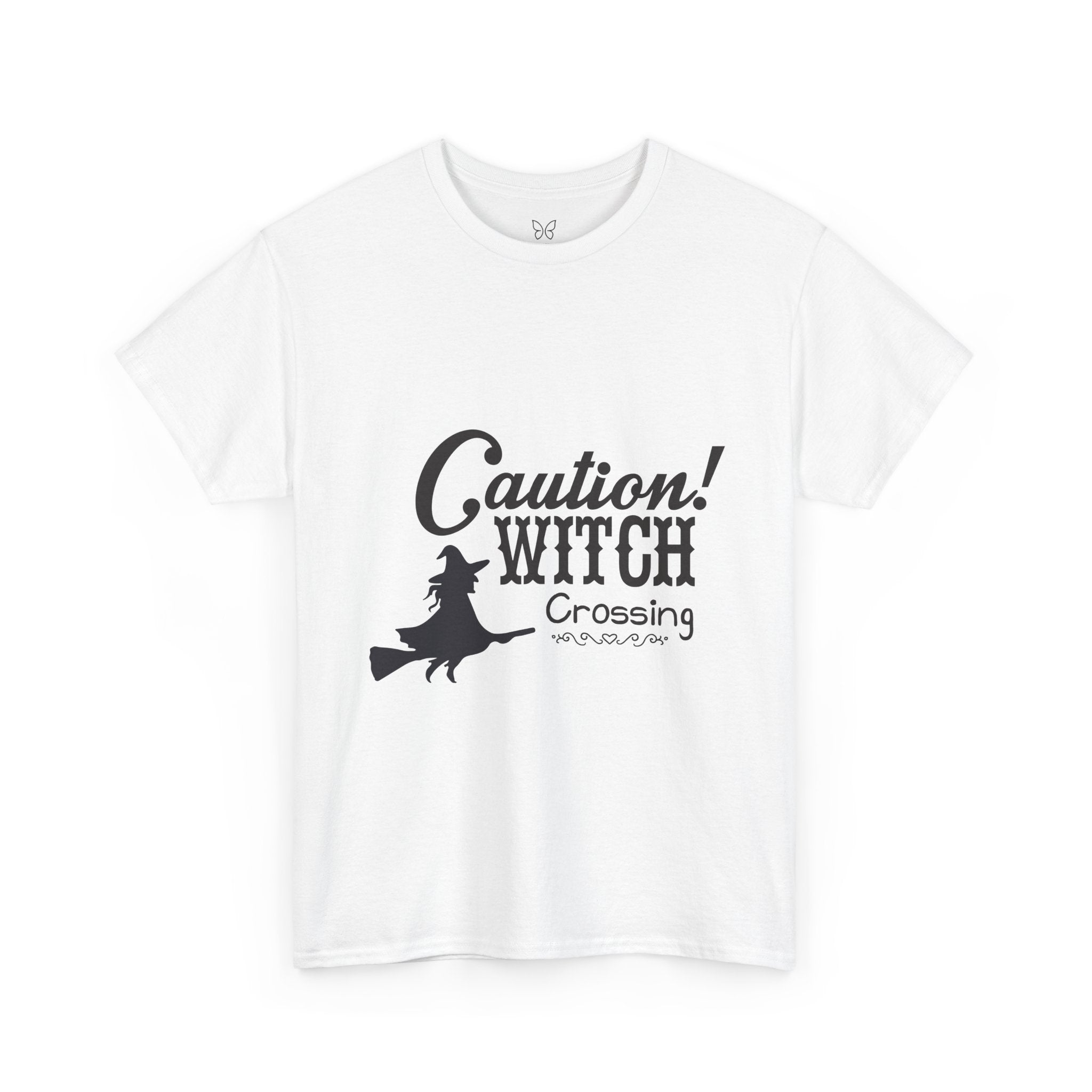 Caution Witch Crossing Tee, Unisex Graphic Cotton T-Shirt for Halloween, Spooky Season, Witch Lovers, Gift Idea, Casual Wear