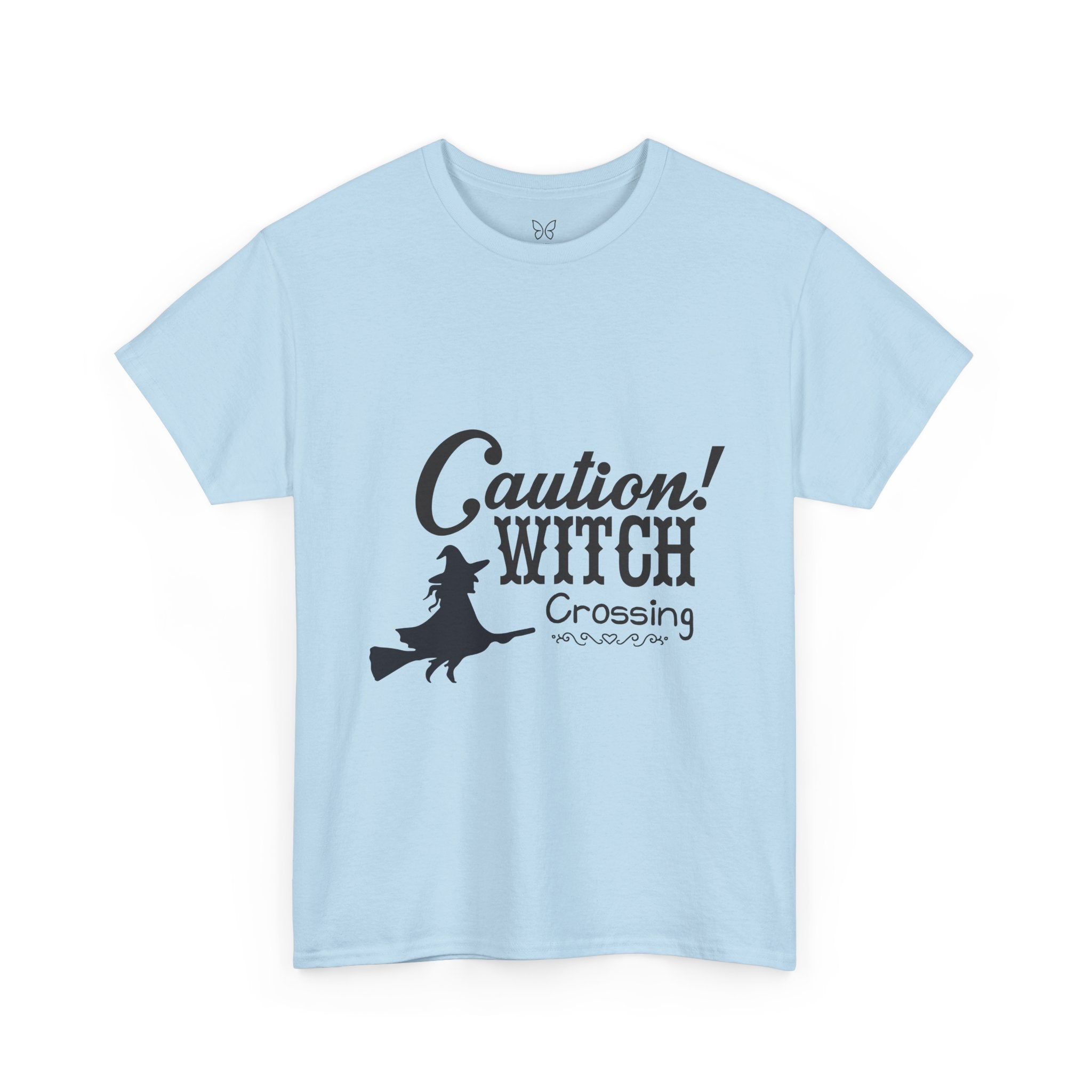 Caution Witch Crossing Tee, Unisex Graphic Cotton T-Shirt for Halloween, Spooky Season, Witch Lovers, Gift Idea, Casual Wear