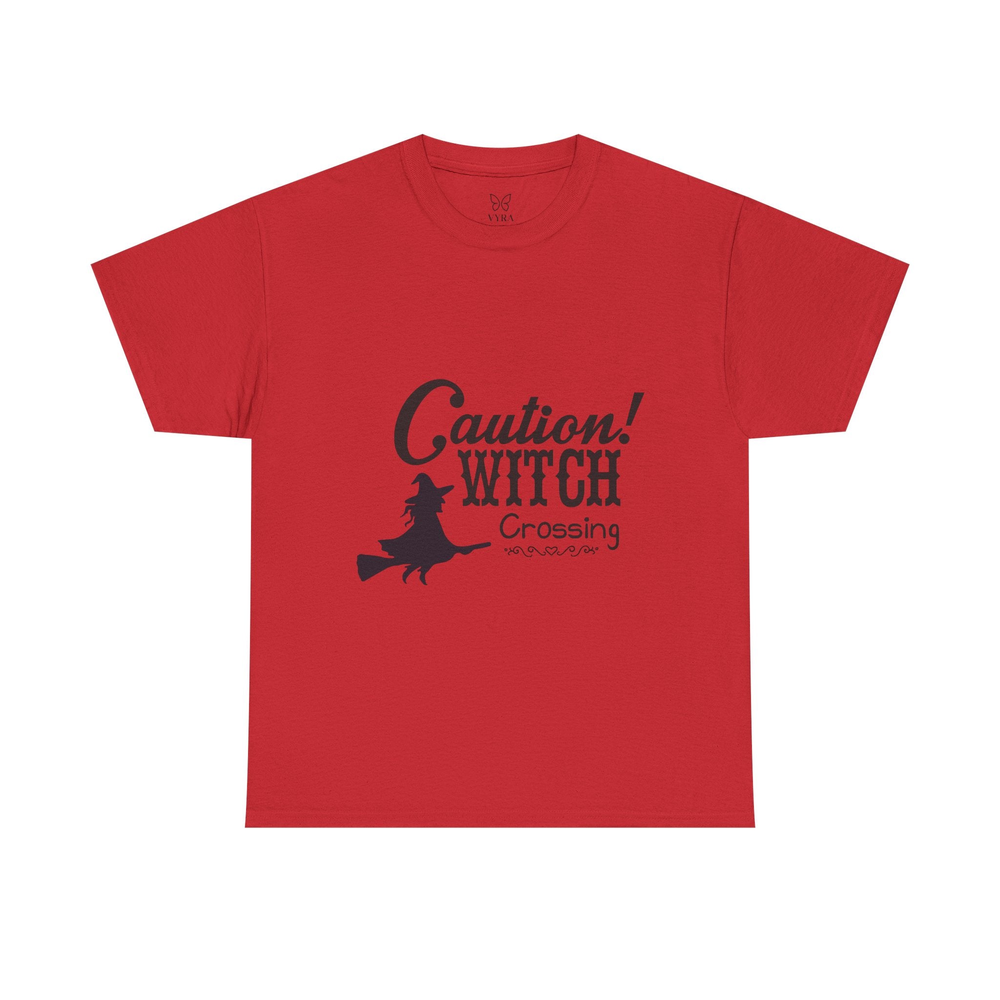 Caution Witch Crossing Tee, Unisex Graphic Cotton T-Shirt for Halloween, Spooky Season, Witch Lovers, Gift Idea, Casual Wear